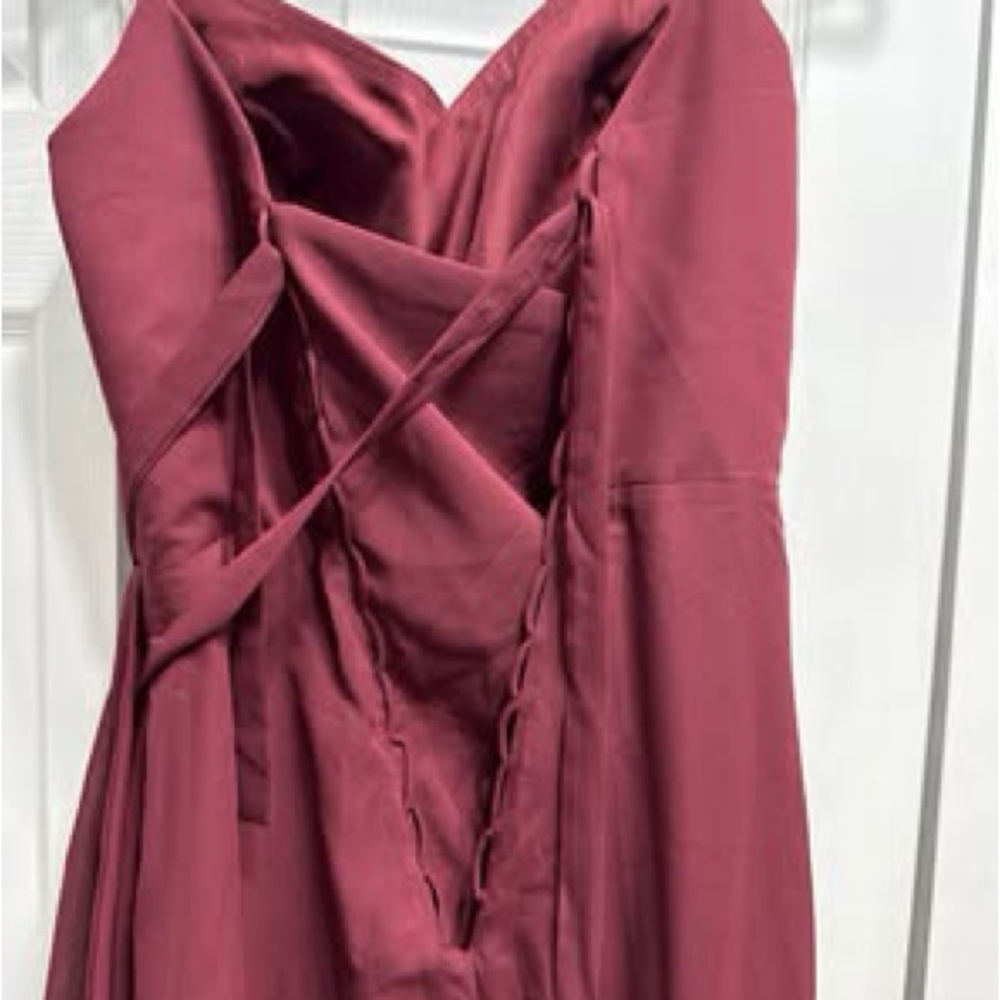 Women's Burgundy Draped Evening Gown - Picture 2 of 3